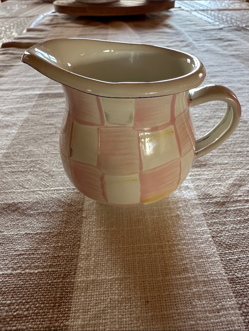 Mackenzie-Childs Hand-Painted Rosie Check enamel little creamer - NWT
